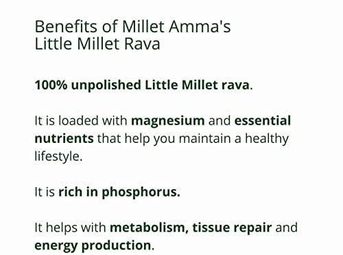 Image of Millet Amma CERTIFIED ORGANIC Little Millet Rava | 1kg (Pack of 1) | Stone Ground | Made with Unpolished Grains ( Kutki | Samai | Same | Samalu ) | Suitable for Multiple Millet Recipes | 100% Vegan & Gluten Free | Rice in Proteins