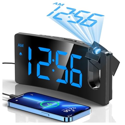 GOLOZA Projection Alarm Clock, Digital Clock with 180° Rotatable Projector, 3-Level Brightness Dimmer, Clear LED Display, USB Charger, Progressive Volume, 9mins Snooze,12/24H, for Bedroom