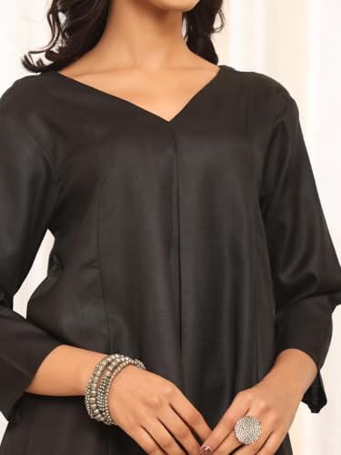 Image of Varanga Women's Violet Strap Kurta with Tonal Bottom & Printed Dupatta - Round Neck, Side Slit Design, Stylish & Comfortable