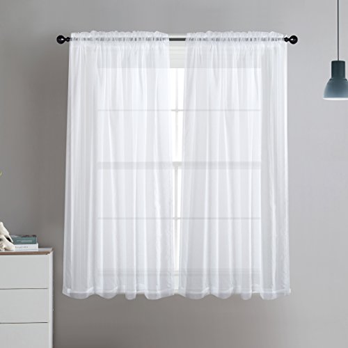 Dreaming Casa Solid Sheer Curtains Living Room White Rod Pocket Voile Draperies Window