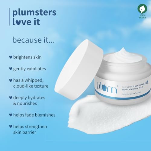 Image of Plum 5% Niacinamide & Kaolin Clay Cloud Whip Face Mask with Rice water 50g | Removes excess oil, Brightens skin,Deeply hydrates