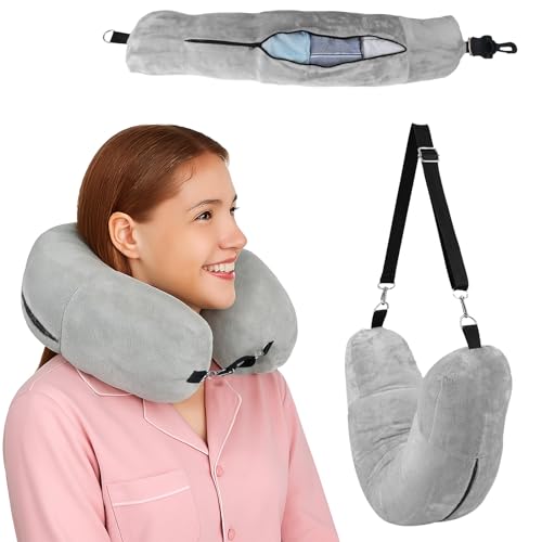 JIYIN Almohada cervical rellenable, almohada cervical multifuncional en forma de U, cojín de apoyo, almohada de viaje, suave para viajes, sin relleno (gris)