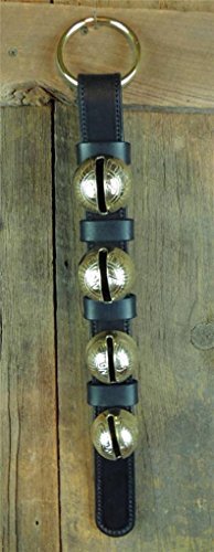 4 Classic Brass Sleigh Bells on Leather Strap Door Hanger Amish Handmade