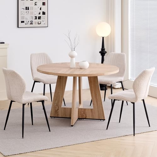 iQunLeo Round Dining Table Set for 4 with Chairs Kitchen Table and Chairs Set Dining Room Table Set Mid-Century Modern Chair with Metal Leg for Apartment Living Room(Natural Table With 4 Beige Chairs)
