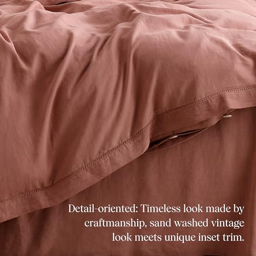 Double Stitch by Bedsure Linen Lyocell Duvet Cover Set - Breathable Duvet Cover Queen, Natural Luxury Bedding Set, Perfect for House Warming Gift, 1 Duvet Cover, 2 Shams, Brick Rose - Thumbnail 5