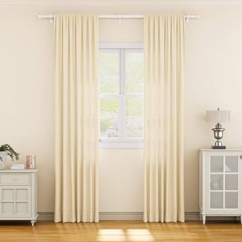 Image of YaFex Curtain Rods 32-84 Inch, Heavy Duty 1 Inch Adjustable Curtain Rod for Windows, White Long Window Treatment Rods, Modern Design, Easy Installation