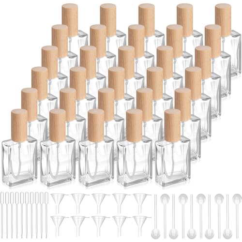 Domensi 30 Pack 15 ml Glass Square Perfume Bottle Empty, Light Wood Color