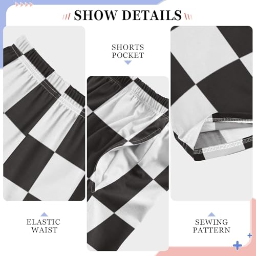 Boys' Pants Black and White Checkered Chess Long Bottoms Jogger Pants Elastic Waist Trousers with Pockets S-XL4