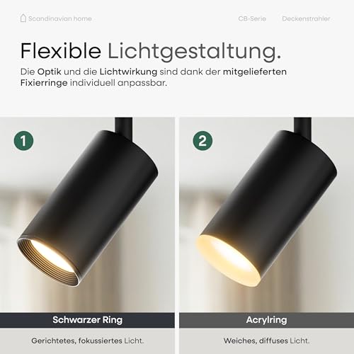 Scandinavian home Deckenstrahler 3-flammig - GU10 Deckenlampe Küche 360° Schwenkbar, Blendfrei, Flach - Flurlampe Decke, Küchenlampe, Spots Deckenleuchte Küche Lampen - Matt Schwarz, Ohne Leuchtmittel