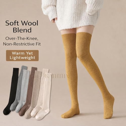 Image of Kaththai Wool Warm Thigh High Socks for Women | Soft & Breathable Knit Thermal Leg Warmers | Versatile Multi-Way Wear, Knee-Length | Winter & Fall Essential