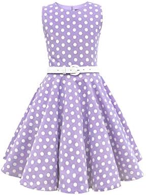 BlackButterfly Kids 'Audrey' Vintage Polka Dot 50's Girls Dress (Purple, 9-10 YRS)