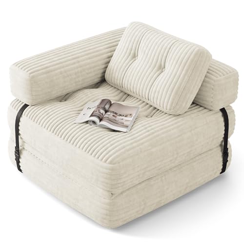 Xbro Divano Letto Singolo Pieghevole 3 in 1 Salvaspazio, Trasformabile in Poltrona e Letto, con Cuscino e Materasso, per Camera da Letto, Soggiorno o Studio, 85x170 cm, Beige