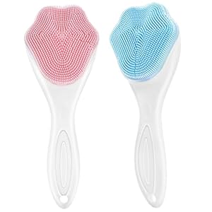 COMNICO 2 Pack Silicone Face Scrubber Facial Cleansing Brush Soft Bristles Face Wash Brush Waterproof Manual Handheld Exfoliating Massager Deep Cleaning Face Skincare (Blue, Pink)