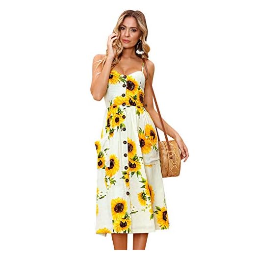 Yming Frauen Abendkleid Sommerkleid Lässig Ärmelloses Kleid Gelb M