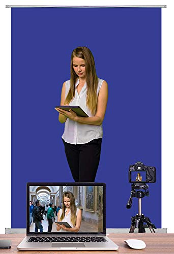 KHOMO GEAR Professioneel blauw chroom canvas, inklapbaar, met basis van aluminium, draagbaar, voor fotografie en video's, 100 x 200 cm, blauw