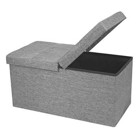 Otto & Ben 30" Storage Ottoman with SMART LIFT Top, Upholstered Tufted Bench, Foot Rest, Light Grey Cover