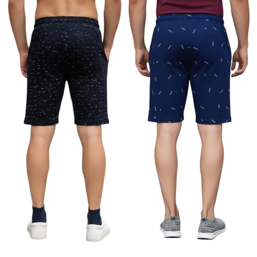 Image of GUIDE Men's Regular Fit Printed Cotton Shorts (Pack of 2)(GF Shorts-New P3 Navy P6 BLUE-3XL)