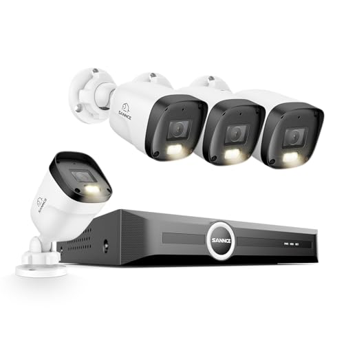 SANNCE Système de caméras de surveillance CCTV via PoE 8CH, Enregistreur vidéo réseau 6MP 8 canaux avec 4 caméras IP extérieures 3MP, Détection...