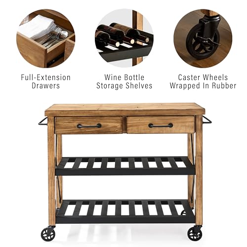 Crosley-Furniture-Roots-Rolling-Cart-and-Kitchen-Island-Microwave-Stand-with-Storage-Shelves-and-Drawers-Natural Crosley Furniture Roots Rolling Cart and Kitchen Island Microwave Stand with Storage Shelves and Drawers Natural