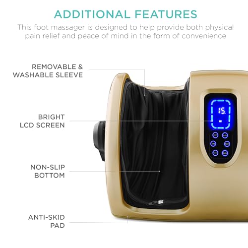 Image of Best Choice Products Shiatsu Foot Massager with Heat for Plantar Fasciitis & Neuropathy, Kneading Foot & Calf Massager with Remote, 360 Adjustable Handle, Rolling & Compression Massage - Gold
