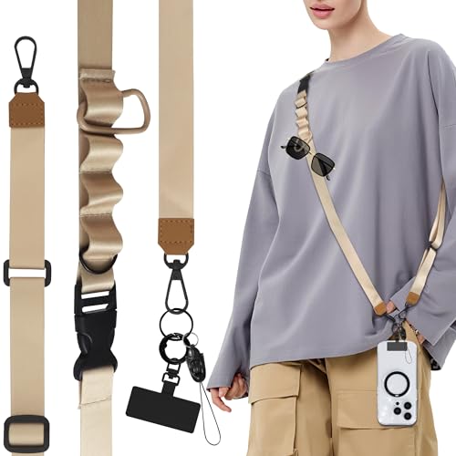 Image of lukasuo 2-in-1 Phone Lanyard Crossbody,Adjustable Phone Strap for Women,Cute Breakaway Lanyard for ID Badges,Keys,with Tether Tab (Khaki)