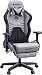 Produktbild AutoFull Gaming-Stuhl Bürostuhl Schreibtischstuhl mit ergonomischer Lordosenstütze, PU-Leder im Racing-Stil, PC-Drehstuhl mit hoher Rückenlehne, verstellbar, mit Fußstütze, grau