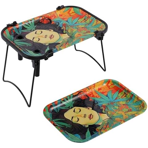 Foldable Rolling Tray, Large Metal 9.1 x 6.2 inches Roll Machine Table Kit with 2pcs Rolling Trays Including Tools（Asleep Person) Cover