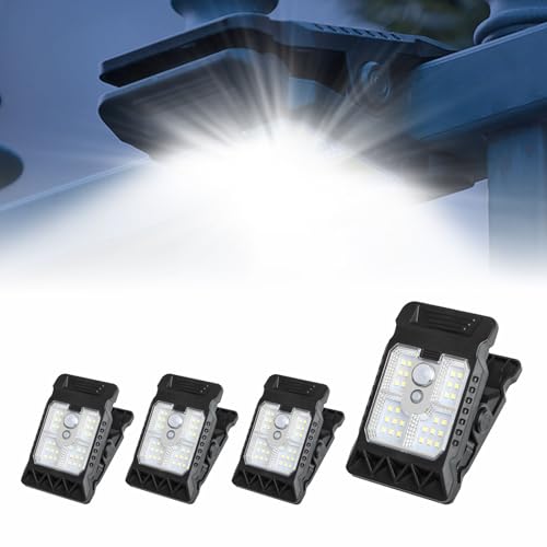 4 Pcs Solar Clip Light with Motion Sensor Clip On Solar Lights Outdoor Water Proof Solar Powered 3 Modes Adjustable Clip On LED Light for Garden Multifunctional Clip Lamp for Garage (4 Pcs)