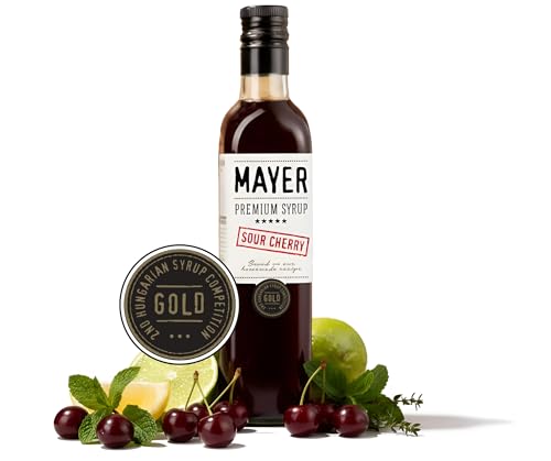 Image of Mayer Premium Artisan Hungarian Sour Cherry Syrups - Award-Winning, Real Fruits and 3 Natural Ingredients, Vegan, Gluten Free, Dairy Free, Versatile for Beverages & Desserts - No Artificial Additives, Rich Authentic Flavor ( 16.9 Fl oz. / 500 ml, Sour Cherry - 6Pack )
