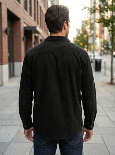 Image of IndoPrimo Men's Corduroy Shirt | Premium Ribbed Full Sleeve Casual Overshirt | Button-Down Solid Shirt with Chest Pocket | Regular Fit
