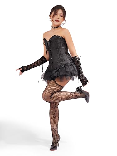 Image of Sacina Full Body Black Flower Fishnet Tights, Thigh High Fishnet Stockings, Gothic Accessories