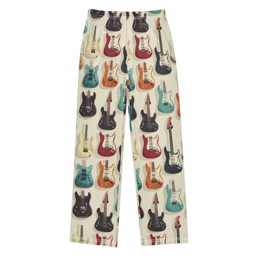 Retro Guitars Pajama Pants Soft Lounge Sleepwear PJ Bottoms with Elastic Waist Ages 6–14 Years