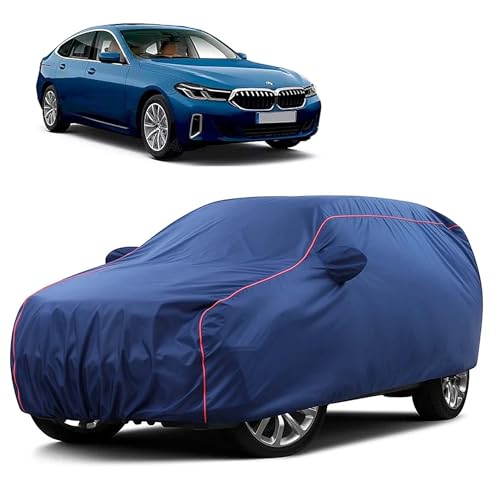 Image of Sulfar 100% Water Resistant Car Body Cover Compatible with Mirror for BMW 6GT (Triple Stitched, Full Bottom Elastic, Blue Taffeta with Red Piping)