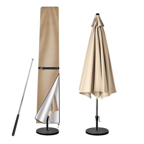 wiipara Sonnenschirm Schutzhülle mit Stab, Sonnenschirmhülle Abdeckhauben für Sonnenschirm 1 bis 2 M, Ampelschirm Schutzhülle, UV-Schutz, Wetterfest, Winddicht und Schneesicher,Khaki, 170x25/35cm