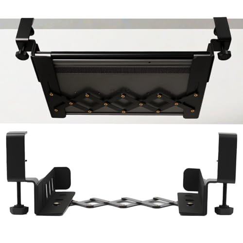 LUKETURE Under Desk Laptop Mount, No Drill Under Desk Shelf Holder, Steel Laptop Holder with...