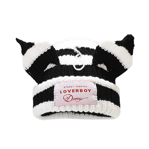 Striped Cat Ear Hat Cute Beanie Hat Knit Cap Warm...