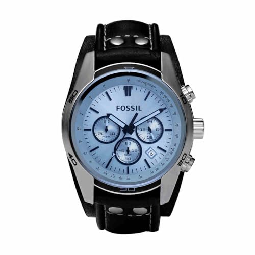 Fossil Orologio Coachman da uomo, movimento cronografo al quarzo, cassa in acciaio inossidabile argentato da 45 mm con cinturino in vera pelle, CH2564, Blu