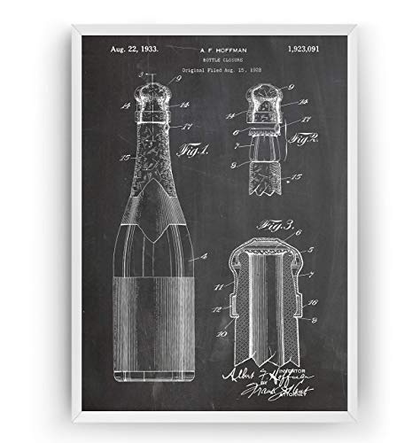 Magic Posters Wine or Champagne Bottle 1933 Patent Print - Kitchen Dining Drinking Bar Pub Poster Gift Blueprint Retro Wall Art Original Decor - Frame Not Included