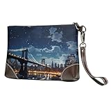 Leder Armband Kupplung Brieftasche für Frauen Männer Mond Licht New York Stadt Geldbörsen Reise Telefon Veranstalter Handtasche