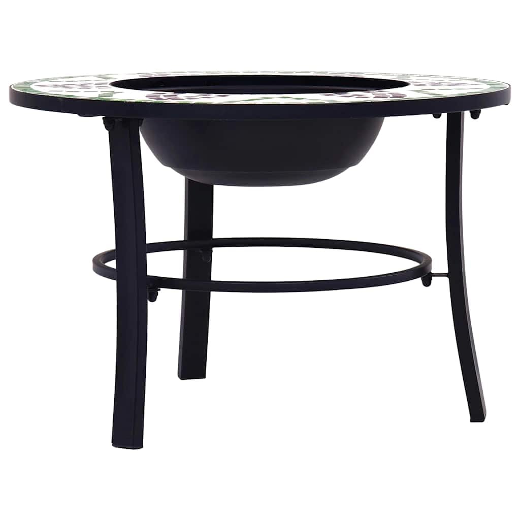 Mozaika zielona 68 cm palenisko ceramiczne | Wysokiej jakości stalowa miska, stojak na 3 stopy, idealny grill ogrodowy lub patio, okrągły blat do napojów
