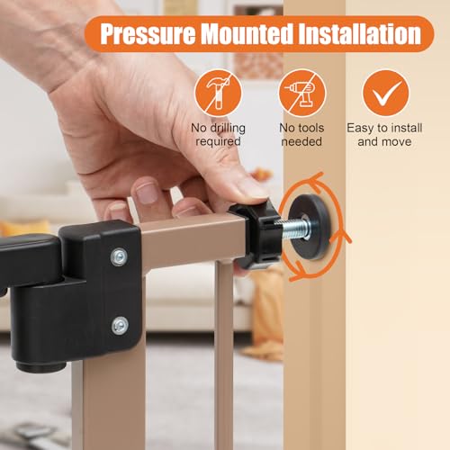 Image of keny 29 inch-55 inch Extra Wide Baby Gate, Pressure Mounted No Drilling Dog Gate | for Stairs Doorways, Easy Walk Through Safety Gate for Babies or Pets, 30 inch Tall, Brown