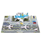 Maycoly Transport Flugzeug Spielzeug,Insgesamt 15 Fortbewegungsmittel mit Verkehrsschildern und Spielmatten,Flugzeug für Kinder mit Hubschrauber,Auto Spielzeug Kinder 3+ Jungen Mädchen