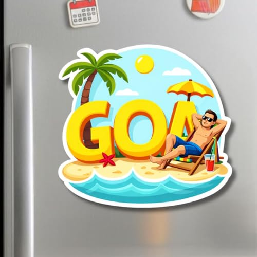 Image of Goa Theme Wooden Fridge Magnet for Refrigerator | Printed Souvenir Magnet for Kitchen & Home Decor | Travel Gift Item | Strong Magnetic Hold | 3x3 Inch Decorative Magnet | Pack of 1 (Goa E)