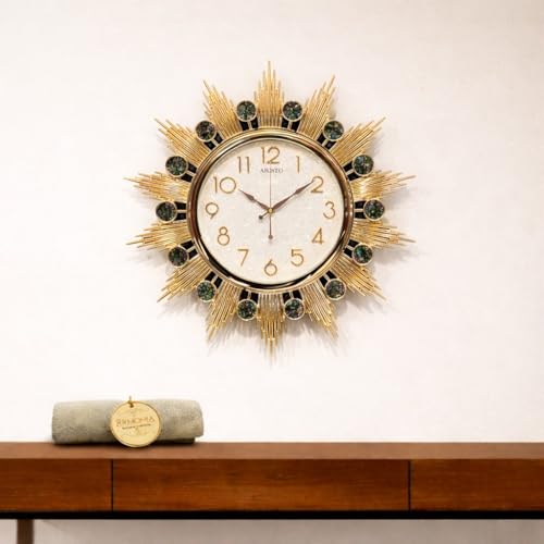Image of ARMONIA Royale Luxury Wall Clock 64 cm | Large Decorative Silent Non-Ticking Sweep Movement Analog Clock for Living Room, Bedroom, Dining Room & Office Home Decor | Gold Finish | Plastic