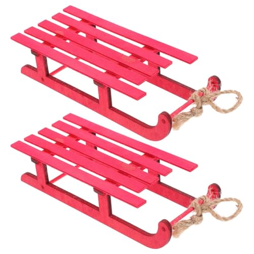 VOSAREA Christmas Sled Ornaments 2pcs Red Wooden Sled Xmas Tree