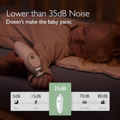 Momcozy Baby Nail File Electric, Gentle Baby Nail Trimmer Electric, Baby Nail Clipper with Night Light, 7 Grinding Head Replacement Pads, Green 2
