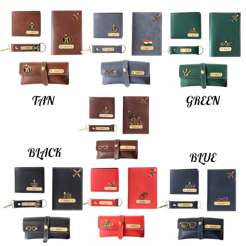 Image of Personalized Gift Set for Men with Custom Name - Wallet, Passport Cover, Keychain, Sunglass Case, Perfume & Bottle | Premium Birthday Anniversary Gift for Husband, Boyfriend (Gift Hamper)