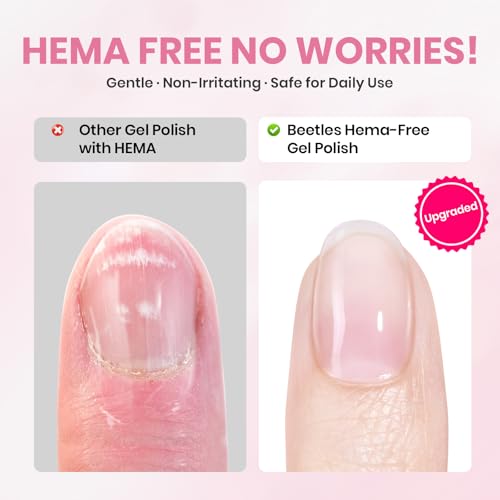 Image of Beetles 2 Colors 10ML HEMA-Free White Pink Gel Nail Kit with U V Light, 6 Pcs Sakura Snow Gel Polish Set French Tips DIY Manicure Kit with Base & Top Coat Soak Off Home Salon Travel Gifts for Women