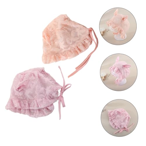 2pcs Sun Protection Caps Lace Bonnet Breathable Soft Hats for Spring Summer Photography Orange3