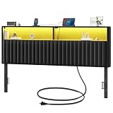 Rolanstar Headboard for King Size Bed with Storage, Head Board with USB & Type C Port, 60,000 DIY Color of LED Light, Velvet Upholstered, Height Adjustable, Sturdy, Easy Assembly, Black